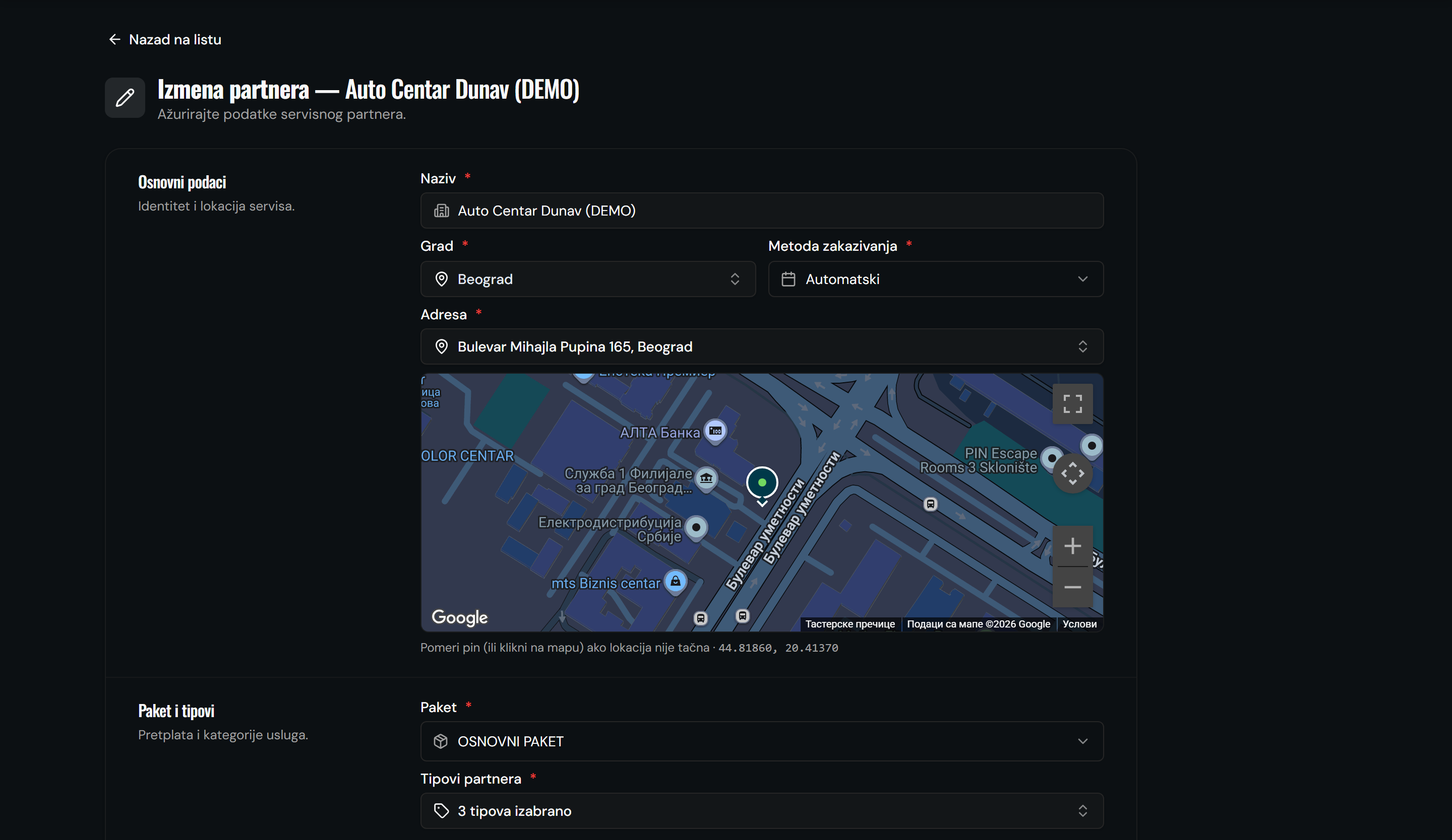 Admin panel