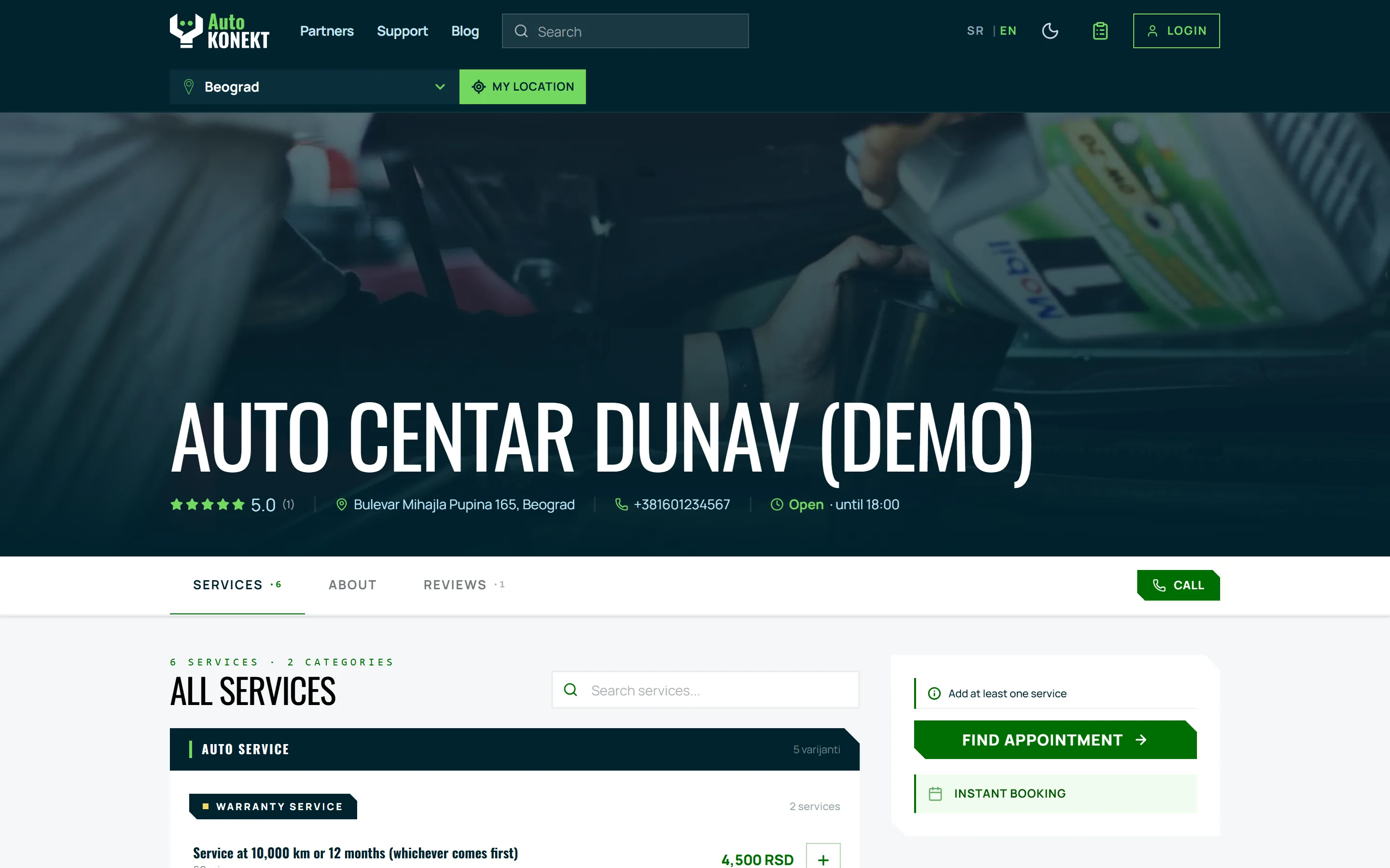 AutoKonekt partner profile with online appointment booking